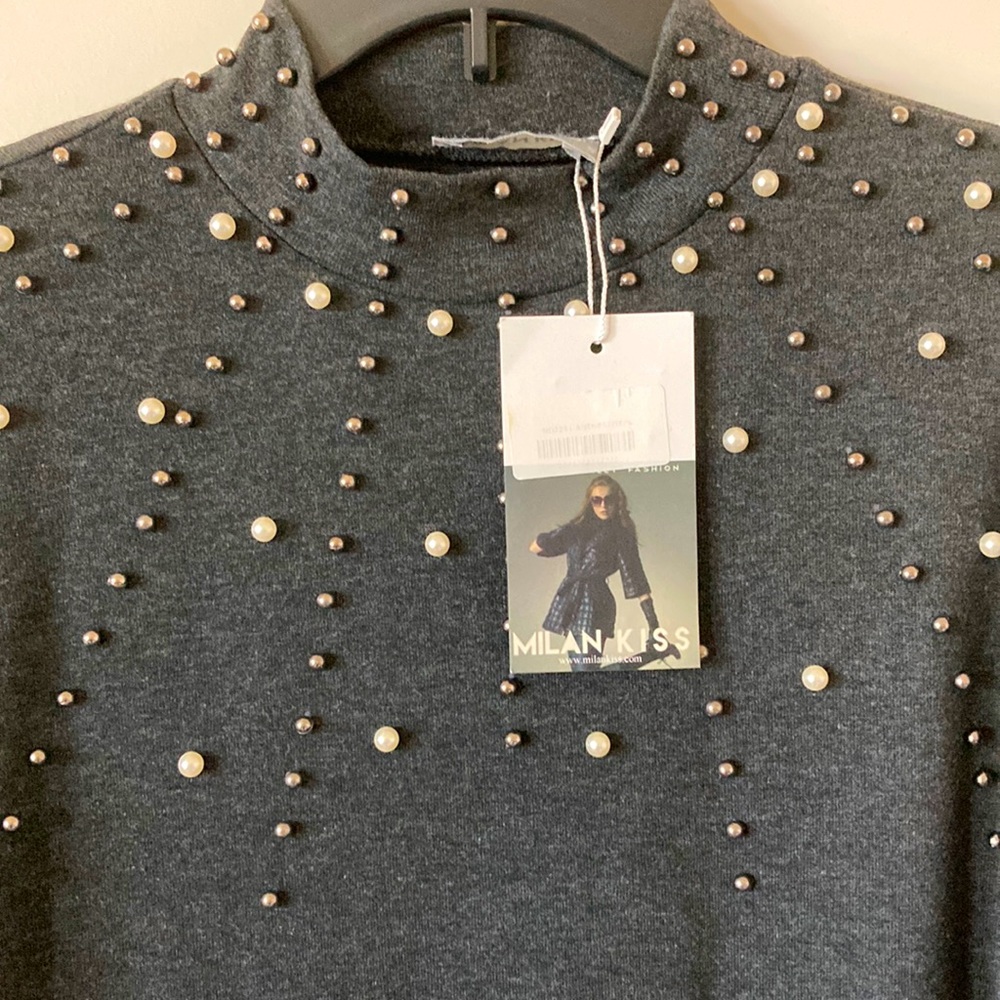 Milan Kiss Women's Bead Accent Sweater Dress Small
